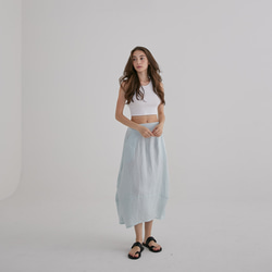 棉麻圓裙 - 單寧 Side ruched midi skirt - Mint 第1張的照片