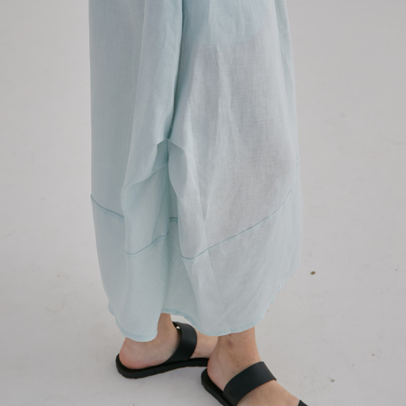 棉麻圓裙 - 單寧 Side ruched midi skirt - Mint 第4張的照片