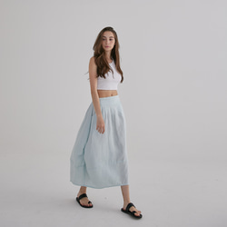 棉麻圓裙 - 單寧 Side ruched midi skirt - Mint 第8張的照片
