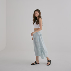 棉麻圓裙 - 單寧 Side ruched midi skirt - Mint 第6張的照片