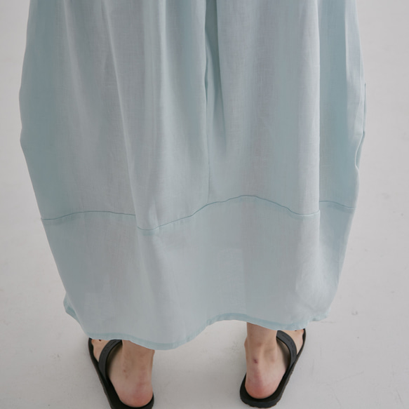 棉麻圓裙 - 單寧 Side ruched midi skirt - Mint 第5張的照片