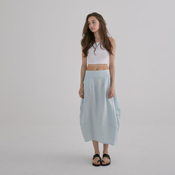 棉麻圓裙 - 單寧 Side ruched midi skirt - Mint 第7張的照片