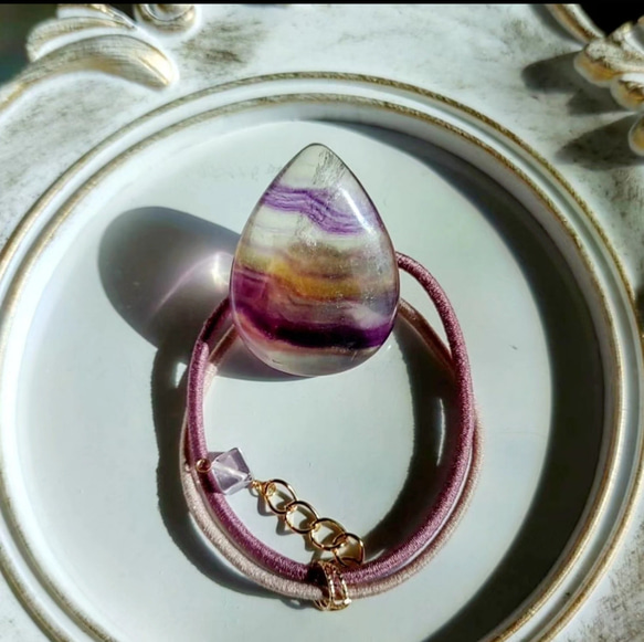 ゴム交換可能】大きめフローライトのヘアゴム✩.*˚天然石×ヘアゴム  