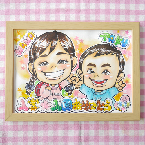 2名さま　A4サイズ【似顔絵オーダー】 ナチュラルフレーム 2名さま A4サイズ【似顔絵オーダー】ナチュラルフレーム 7/13まで
