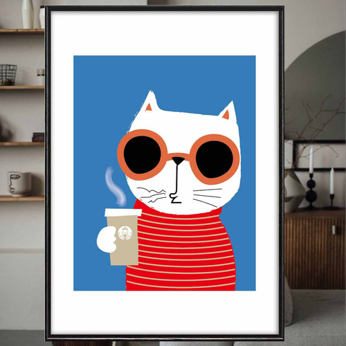 猫 デジタルアート　インテリアポスター　アートポスター ボク猫舌だった ネコ イラスト ポスター A4 A3 A2 A1 アートポスター