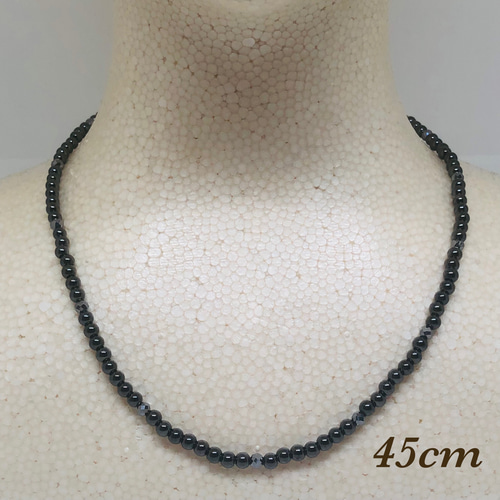 磁気ヘマタイト丸4mm＆テラヘルツカット4mmネックレス45cm 天然石 磁気