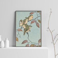 【NO.492】鶯とどんぐりの日本画アートポスター☆ウグイス和柄植物浮世絵和モダン大正ロマンB5A4A3A2A1B5B4 5枚目の画像