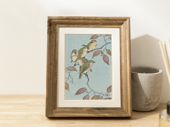 【NO.492】鶯とどんぐりの日本画アートポスター☆ウグイス和柄植物浮世絵和モダン大正ロマンB5A4A3A2A1B5B4 1枚目の画像