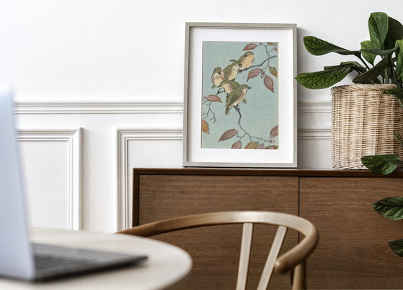 【NO.492】鶯とどんぐりの日本画アートポスター☆ウグイス和柄植物浮世絵和モダン大正ロマンB5A4A3A2A1B5B4 10枚目の画像