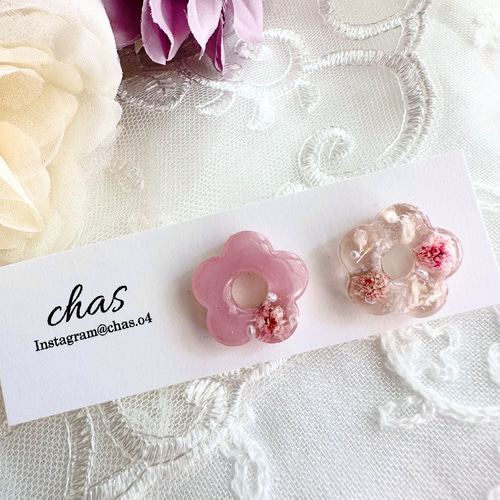 ドライフラワー お花のレジンピアス イヤリング ピアス（スタッド・一 