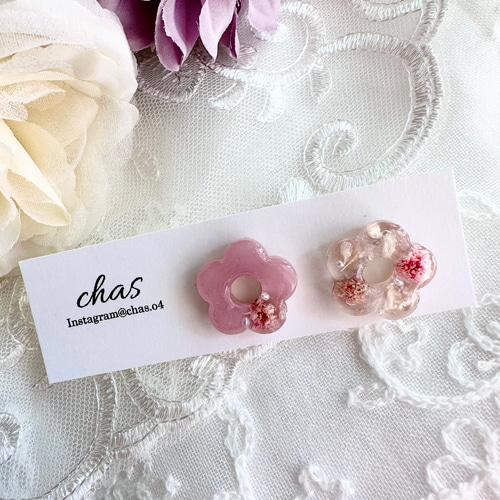 ドライフラワー お花のレジンピアス イヤリング ピアス