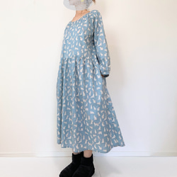 SALE】リバティファブリック＊小さな猫柄＊大人の長袖ワンピース