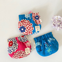 巾着袋 ねこ 花 刺繍 ほっこり ダーニング 可愛い 小物 リネン 小物