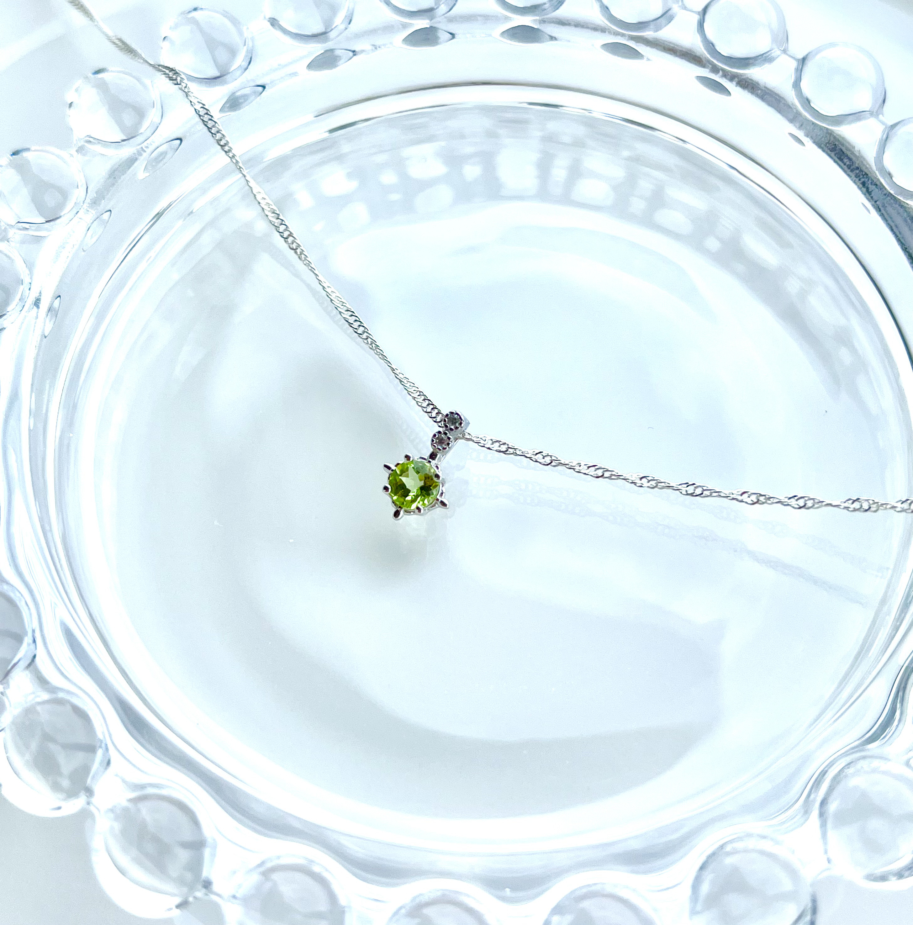 silver925 ペリドット~非加熱~˚✧₊⁎ czレースプチネックレス【天然石ssサイズ】