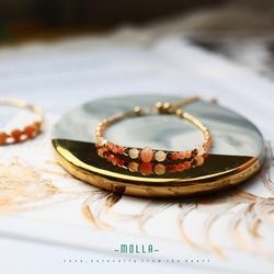 Molla 浪漫金粉橘太陽石粉晶手環（手工訂製-可調仿硬式手環） 第4張的照片