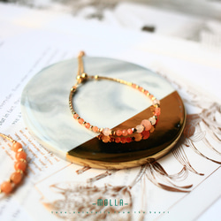 Molla 浪漫金粉橘太陽石粉晶手環（手工訂製-可調仿硬式手環） 第3張的照片