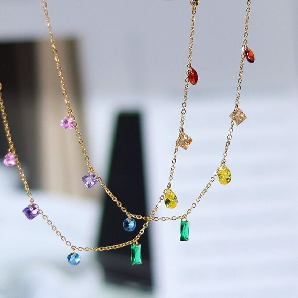 カラフルなネックレスまとめ 金属アレルギー対応 18kgp ステンレス カラフル レインボー 7色