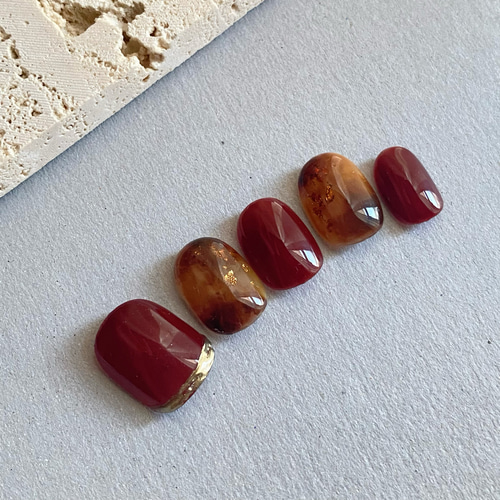 べっ甲ネイル《ネイルチップ》ボルドーネイル/秋ネイル ネイルチップ