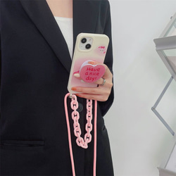 スマホケース ショルダー ピンクのハートiPhoneケース スマホポシェット スマホショルダー ストラップ付 6枚目の画像