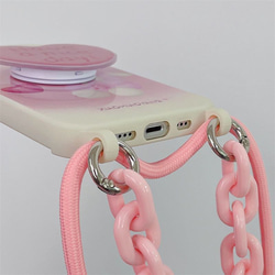 スマホケース ショルダー ピンクのハートiPhoneケース スマホポシェット スマホショルダー ストラップ付 8枚目の画像
