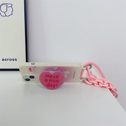 スマホケース ショルダー ピンクのハートiPhoneケース スマホポシェット スマホショルダー ストラップ付 7枚目の画像