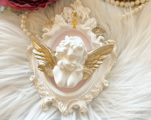 受注制作］アロマストーン 金の羽根 幸運の天使 壁飾り 天使の置き物