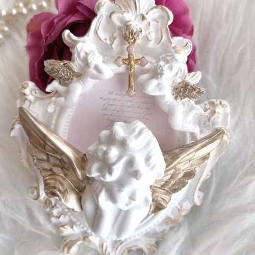 受注制作］アロマストーン 金の羽根 幸運の天使 壁飾り 天使の置き物