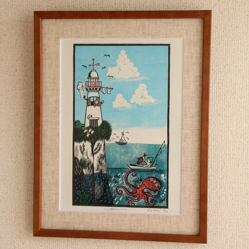 手作り額付き銅版表現絵画 title プカプカ猫 テカテカ