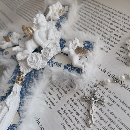 受注販売]天使とマリア様の御守り十字架 壁飾り アロマストーン 天使