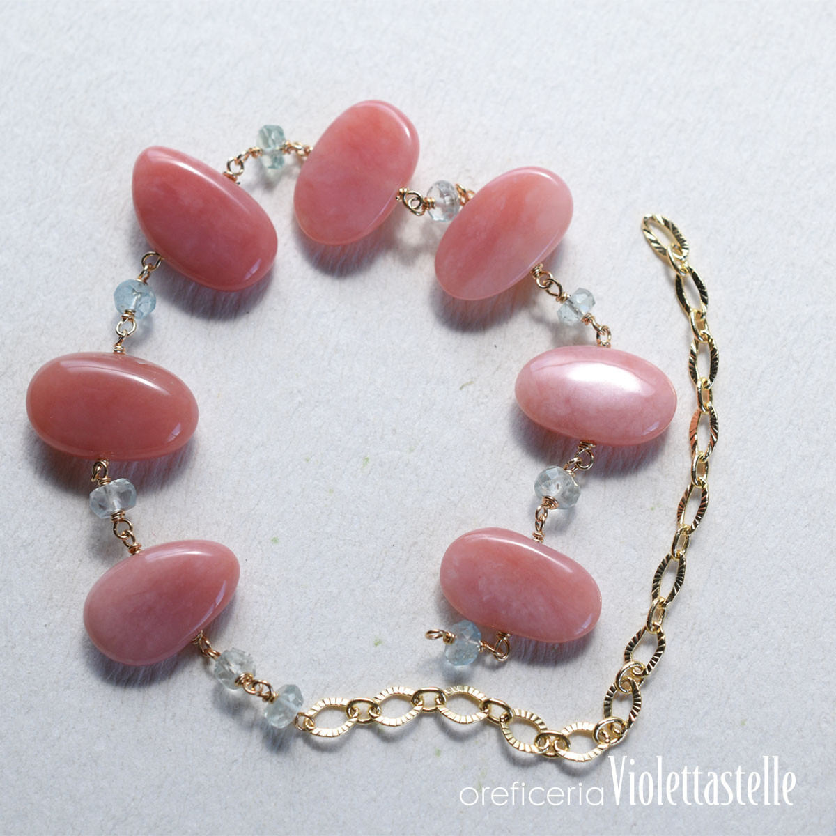 留め具が選べる14kgf ピンクオパールのブレスレット