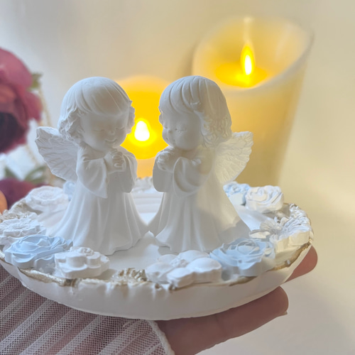 受注販売] 双子の天使 アロマストーン 天使 ギフト 誕生日 カトリック