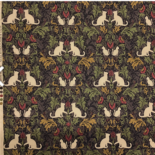 アンティーク調猫ダマスク柄【オーダー生地見本】 和装小物（帯・半襟