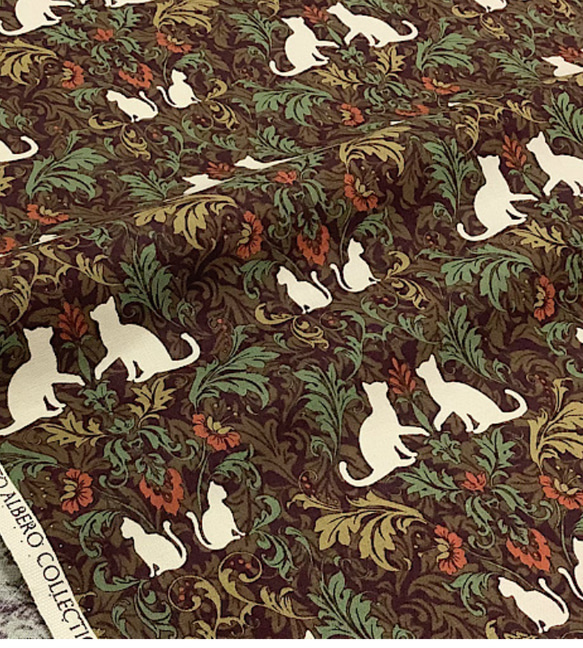 アンティーク調猫ダマスク柄【オーダー生地見本】 和装小物（帯・半襟