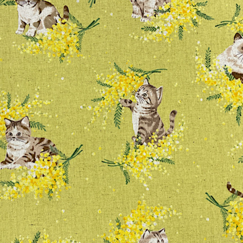 猫とミモザ柄【オーダー生地見本】 和装小物（帯・半襟） ようか 通販  