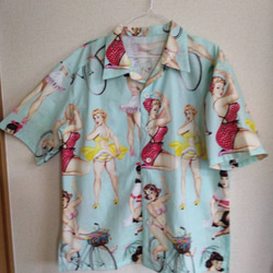 女性柄ヴィンテージ風オリジナルアロハシャツ 1枚目の画像
