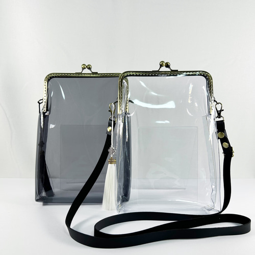 大人かわいい透明バッグ☆がま口ショルダー2colors タッセル付き  