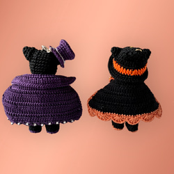 黒猫ドラキュラのバッグチャーム　ハロウィン　飾り　猫　あみぐるみ　レース編み 12枚目の画像