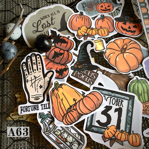 送料無料【A63 コラージュ素材】ハロウィンシール デザインペーパー