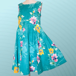 花柄カワイイ ” 浴衣ワンピース ” 膝丈 着物リメイク ワンピース ゆかた 衣装 和柄 グリーン B5812 5枚目の画像