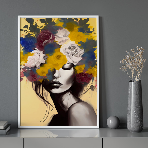 アートポスター 花と女性 イエロー バラ 抽象画 モダンアート 北欧風 おしゃれ インテリア リビング 7枚目の画像