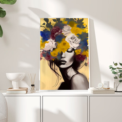 アートポスター 花と女性 イエロー バラ 抽象画 モダンアート 北欧風 おしゃれ インテリア リビング 5枚目の画像
