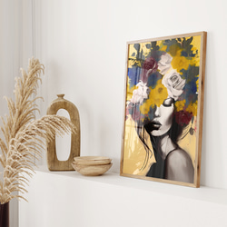 アートポスター 花と女性 イエロー バラ 抽象画 モダンアート 北欧風 おしゃれ インテリア リビング 4枚目の画像