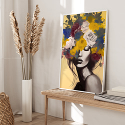 アートポスター 花と女性 イエロー バラ 抽象画 モダンアート 北欧風 おしゃれ インテリア リビング 2枚目の画像