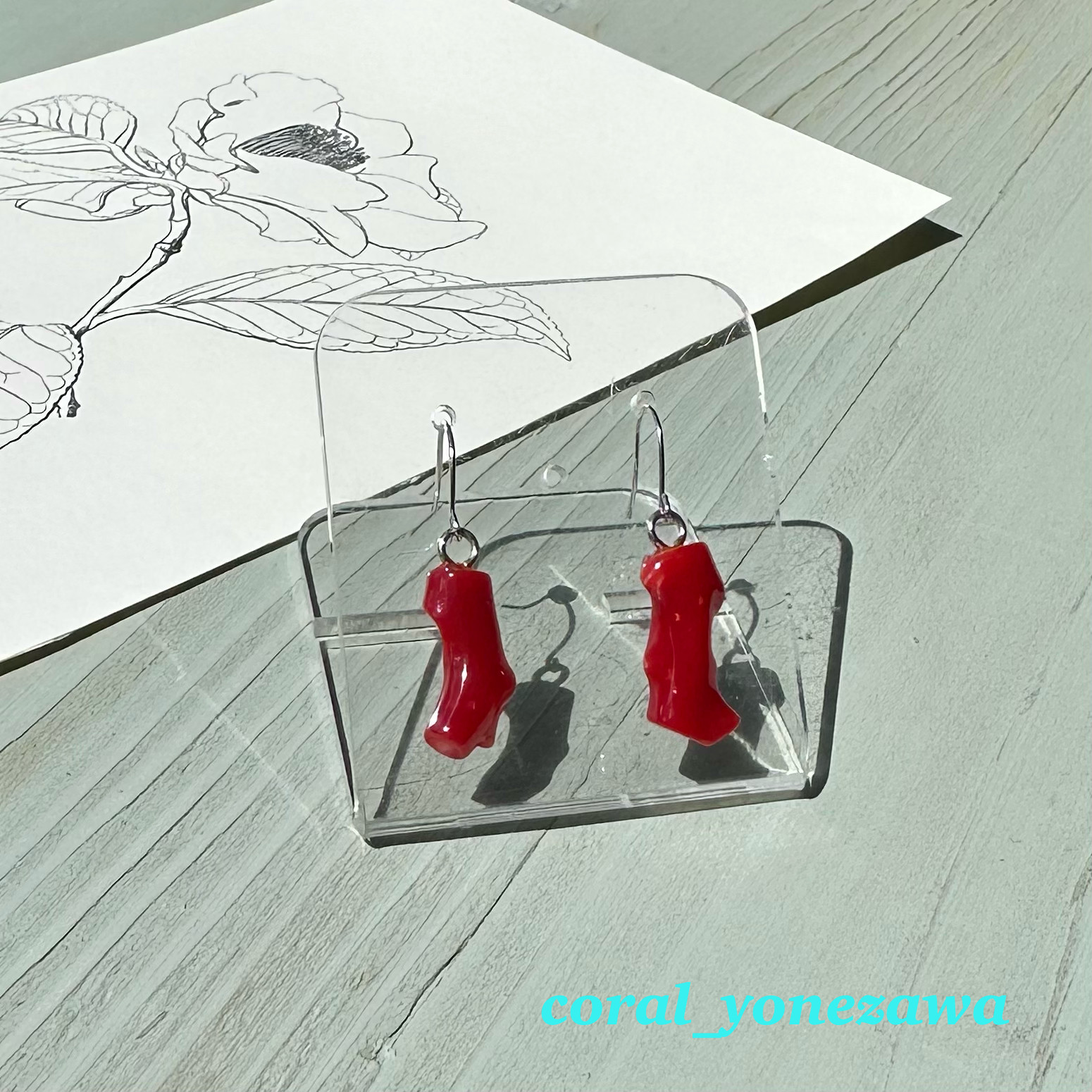 深海の宝石　土佐沖赤枝珊瑚のピアス　ポストK14WGフック式　 R50827Y1