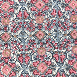 【50cm單位】灰色暗粉色花朵印度手工塊印花布料棉質 第3張的照片