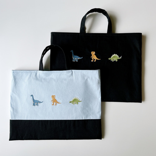 レッスンバッグ 上履き入れ 体操服袋 ヌビ 恐竜刺繍 3点セット