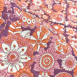 【50cm單位】紫白橙花印度手工塊印花布料棉質 第5張的照片