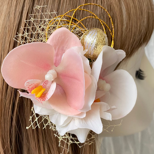 送料無料】 2way 胡蝶蘭 ヘアクリップ 髪飾り 和玉 水引 ヘア