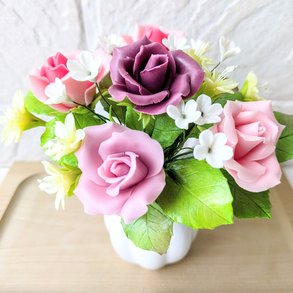 ロココ調薔薇✨粘土花✨陶器風✨クレイフラワー✨ハンドメイド