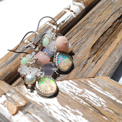 ❁Rainbow bouquet earrings All silver925❁宝石質エチオピアンオパール 10枚目の画像